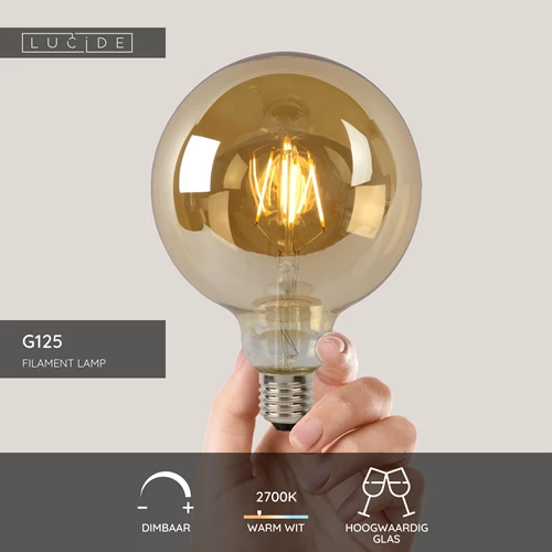 Lucide G125 - Filament lamp - Ø 12,5 cm - LED Dimb. - E27 - 1x8W 2700K - Amber - USP